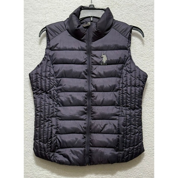 US Polo Assn Womens Puffer Vest Full Zip Sleeveless Jacket Gray Medium - Picture 1 of 7